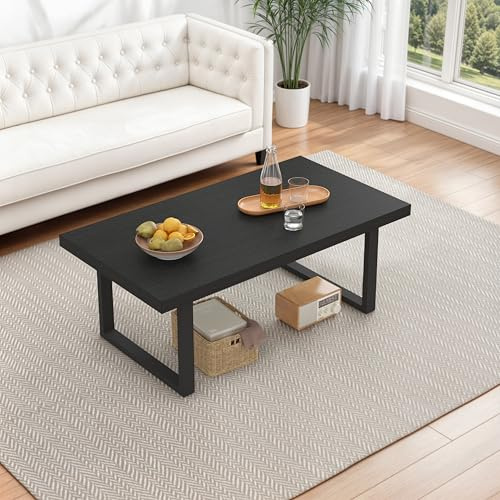 Mudmasa Couchtisch Tisch Schwarz, Wohnzimmertisch aus Holz Metallgestell, Stabiler & Moderner Couchtisch Beistelltisch für Kaffee und Laptop, 100B x 55T x 45.5H cm, Vintage