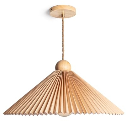 LEDKIA LIGHTING - Hängelampe Luanda | Holz & PC Design | Natürlicher Stil | Origami-inspirierter Lampenschirm | E27 Fassung, Orange