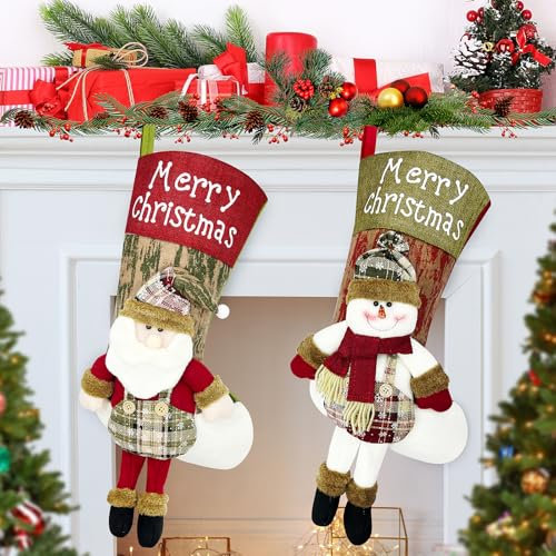 Nikolausstrumpf Groß, 2er Set Nikolausstiefel zum Befüllen Jute Vliesstoff Nikolaus Socken zum Befüllen, Kaminsocken Weihnachten Weihnachtsstrumpf Personalisiert Weihnachtssocken Kamin Weihnachtsdeko