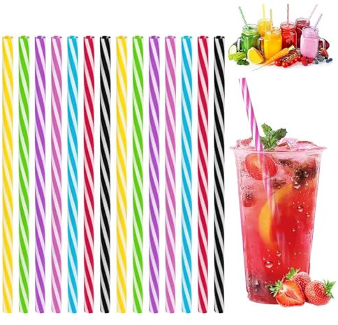 lisetar 50pcs Reusable Plastic Straws,Drinking Plastic,Dishwasher Safe,Reusable Hard Straws for Family Bars Cafes Restaurants BBQ Parties Celebrations