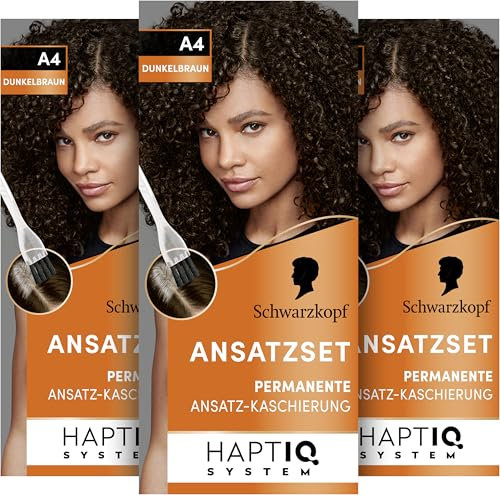 Schwarzkopf Ansatzset A4 Dunkelbraun Stufe 3 (3 x 44,5 ml), dauerhafte Haarfarbe zum Haaransatz kaschieren in nur 10 Minuten, Ansatzfarbe für harmonische Übergänge