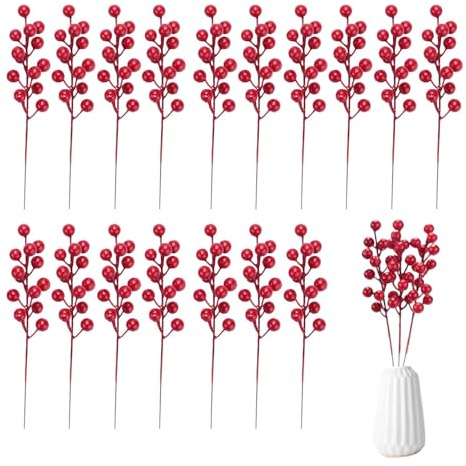 Bacche Rosse Natalizie 20 Rami Decorativi Artificiali Bordeaux