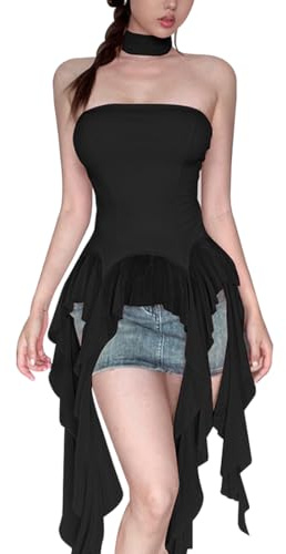 Hanaoops Camiseta Sin Mangas Mujer Verano Crop Tank Top Sexy Ajustad Y2K Camisetas Sin Espalda Delgada Chaleco Tops Sleeveless Casual Streetwear Shirts Tube Tops para Fiesta