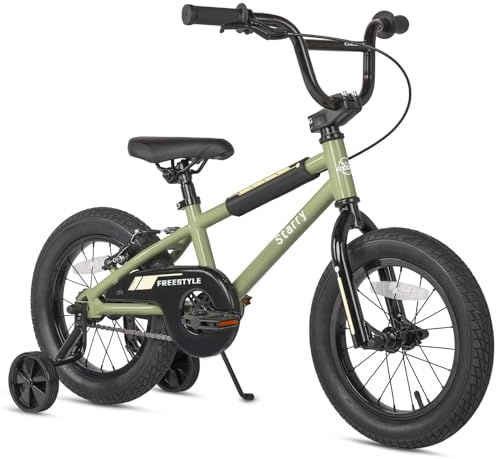 cubsala 14 Inch Little Kids Bike for 3 4 5 Years Old Boys Girls Beiginner Riders BMX Style Bicycle with Training Wheels Coaster & Rear V Brake, Army Green