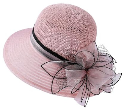 SRZYMJ Light Rosa Damenhut Organza Hut Anlasshut Sonnenhut Blumen Strandhut Strohhüte Sommerhut Hüte Damen Elegant Pailletten Fischerhut Grau Herren