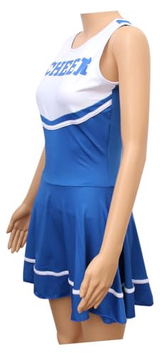 GAROZATION Frauen Cheerleader Kostüm Royal Blau Ärmelloses Kleid Mit Cheer Aufdruck Für Halloween Und Partys Bequeme Und Elastische Passform Für Sportliche Aktivitäten