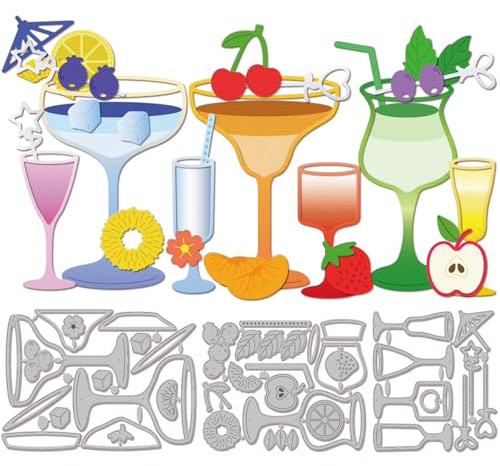 GLOBLELAND Matrices de Découpe en Forme de Gobelet à Cocktail D'Été pour le Scrapbooking les Fruits en Métal L'Orange L'Ananas les Fleurs la Menthe pour la Fabrication de Cartes | Pochoirs de découpe en métal pour journaux, travaux manuels en papier et fabrication de cartes de vœux