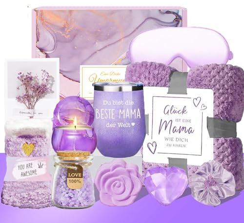 Geschenk für Mama,Weihnachtsgeschenke Geschenkset für Mama mit 12OZ Edelstahl,Geburtstags Muttertags geschenke für Mutter von Tochter Sohn,Geschenk für Mutter Lila