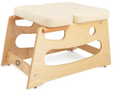 Bodhi Kopfstandhocker| Yoga Hocker aus Holz mit praktischen Griffen | Yogastuhl mit Polster für Umkehrhaltung | inkl Zusatzpolster | beige