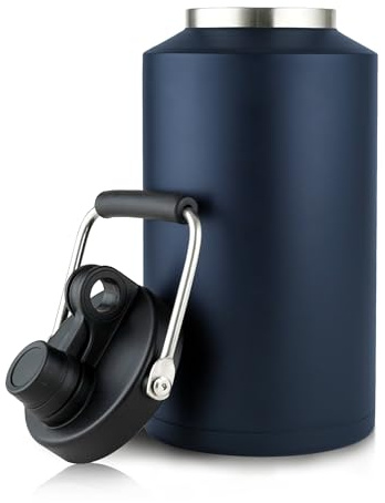Alathote Grande brocca per l'acqua isolata da 3,6 l, doppia borraccia termica sottovuoto, lavabile in lavastoviglie, per bevande calde e fredde, con bocca larga e manico (blu navy, 3,68 g)