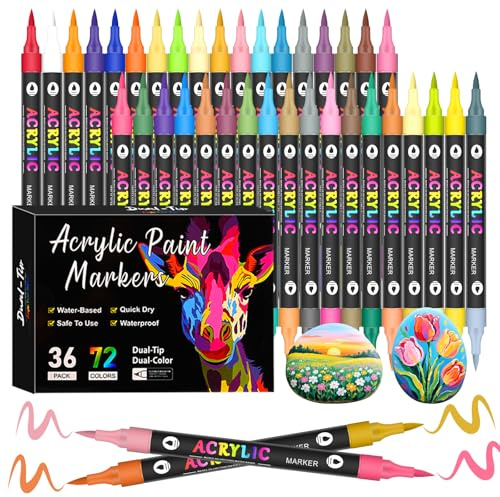 72 Farben Acrylstifte 36 Stifte-acrylstifte für steine wasserfest mit deckend & schnelltrocknend-acrylmarker acrylic marker & acrylic paint marker für Glas Holz Leinwand Keramik Papier