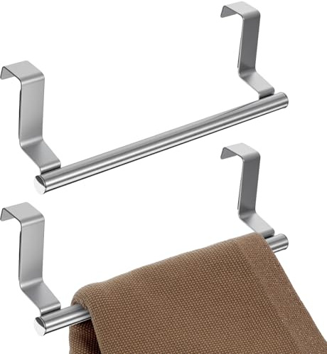 2 Pcs 430 Stainless Steel Dish Towel Holder, Sturdy Removeable Towel Bar for Hanging Tea Dish Towels, 9in Stainless Steel Towels Racks for Hang on Kitchen Cabinet, Door