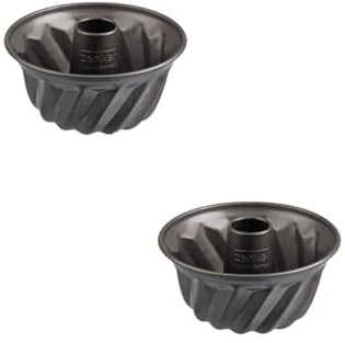 Zenker 9348050 Lot de 2 Mini moules à kouglof, moule à kougelhopf, moule à gâteau, moule à kouglof alsacien, Acier inoxydable, Noir, 18 x 18 x 11 cm