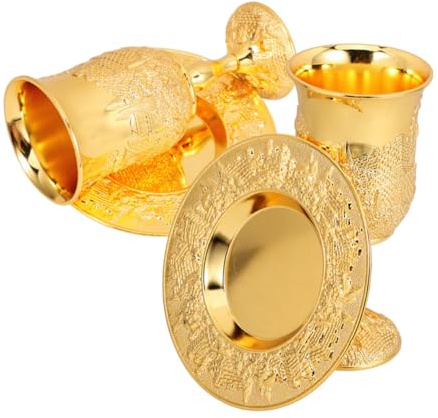 VINTORKY 2 Juegos Copas Judaicas Grabadas con Bandeja Cáliz para Vino con Diseño Ergonómico y Estable Versátil para Bendiciones del y Celebraciones Religiosas