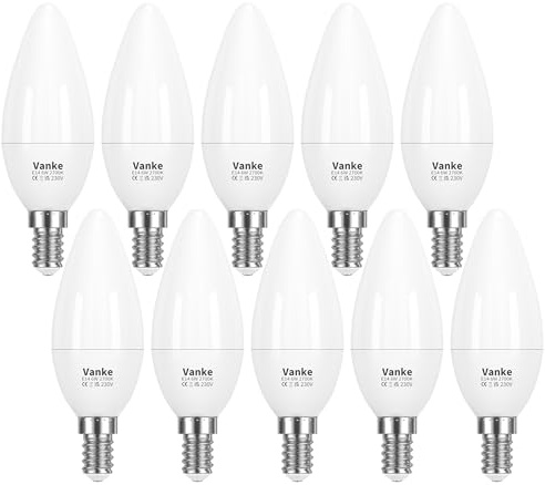 Vanke E14 LED Light Bulb, Warm White 2700K, 6W(40W Equivalent), Pack of 10 | 470 Lumen, SES Candle Bulb, Small Edison Screw Light Bulbs, Non-Dimmable