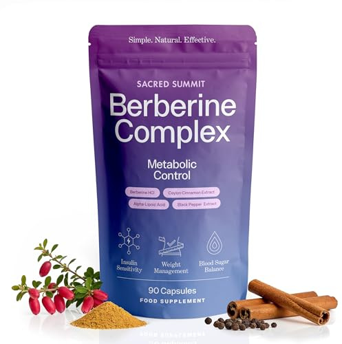 Sacred Summit Berberine Metabolic Control 500 mg – with Ceylon Cinnamon, Alpha Lipoic Acid, Chromium & Black Pepper – Vegan Capsules – UK GMP Certified – 90 Count for Balanced Wellbeing