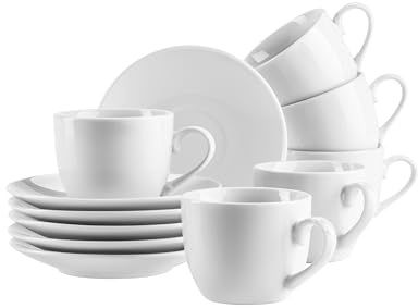 Mäser Serie Barca, Espressotassen-Set 12-teilig für 6 Personen – 6 Tassen & 6 Untertassen, Porzellan, weiß