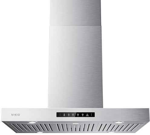 VIKIO HOME Island Range Hood 36 Inch, 980 CFM Island Mount Range Hood with Dual-Sided Touch/Gesture Control, Ceiling Mount kitchen Hood, Convertible Ducted/Ductless, 4 LED Lights, 3 Baffle Filters
