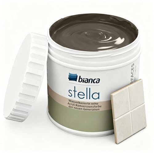 Bianca Stella Fliesenfarbe Ohne Schleifen - Wasserbasierter Parfümierter Fliesenlack für Badezimmer, Küche, Bodenfliesen, Wandfliesen - Erdbraun, Glänzend, Kratzfest, Hochdeckend, 500ml