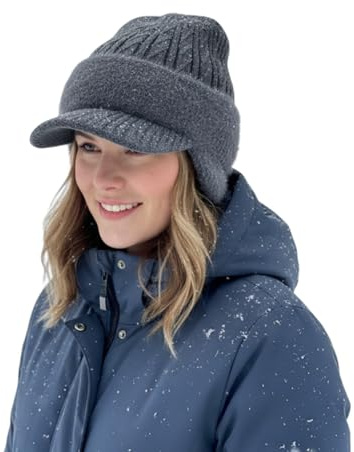 Aukojoy Winter Hat with Peak and Ear Flaps, Warm Fleece Lining, Knitted Hat, Soft Hat Cap for Men, Ideal for Outdoor Activities, a, 56/60 cm