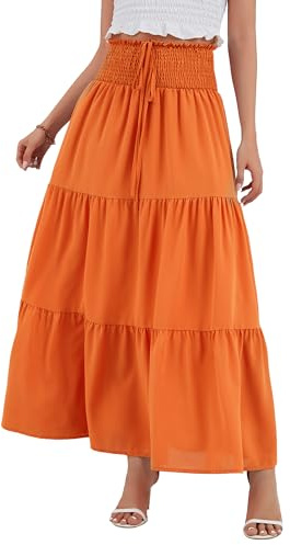 TRIWORKS Midi Skirts for Women UK，Elegant High Waist 2 in 1 Chiffon Tiered Skirt，Elastic Boho Long Summer Skirts S-XL