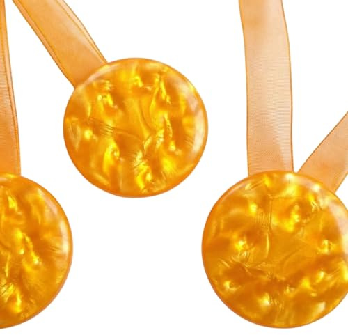 SOLOVO 2 Pezzi Fermatenda Magnetici per Tende, Clip Tenda Effetto Madreperla con Nastro in Organza, Accessori Tende Senza Fori, Reggitenda Calamita per Soggiorno e Camera (Arancio)
