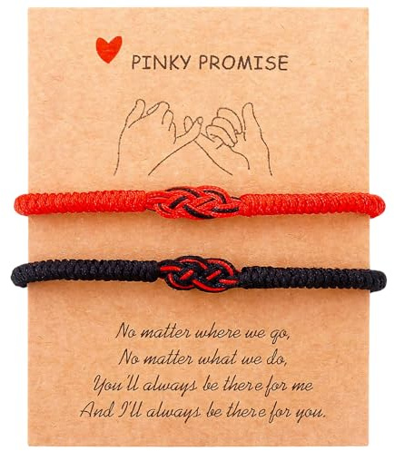 Nify Bracelet Duo Fil Rouge et Bracelet Corde Noir, Lot de 2 Bracelets Ajustables 15 à 25 cm, Nœud d’Éternité Entrelacé Rouge et Noir, Carte Cadeau Couple, Amis, Famille