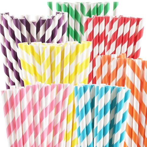Lychico 300 Pack Paper Straws, Biodegradable Drinking Straws Assorted Colours, Eco-Friendly Party Straws for Birthday Wedding Christmas, 19.6cm Rainbow Mix Colourful Straws