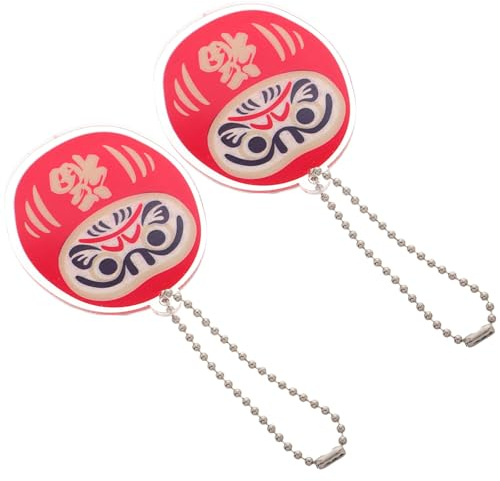 BESPORTBLE Llavero Japonés Daruma Acrílico Rojo 2 Piezas, Amuletos de Buena Suerte para Mujer y Hombre, Decoración para Bolso y Llaves, Accesorio Tradicional Japonés Feng Shui