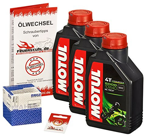 Motul 10W-40 Öl + Mahle Ölfilter für Kawasaki VN 800 Classic, 96-98, VN800B - Ölwechselset inkl. Motoröl, Filter, Dichtring