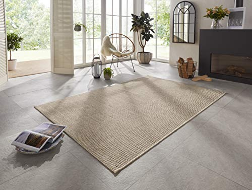 Elle Decoration Dreux In- und Outdoor Teppich – Handmade-Look Modernes Design Flachgewebe – Wetterfest für Terrasse, Balkon, Wohnzimmer, Küche, Büro und Schlafzimmer in Naturbraun, 160x230cm