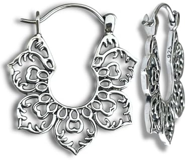 MadamLili - Ohrringe KARMA III - 925 Sterling Silber - 2cm Große Verzierte Blüte - Ornamentaler Echtsilberschmuck - Exklusive Schmuckbox
