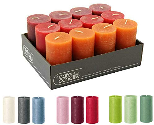 Klocke Kerzen Rustikale Stumpenkerzen – 12 Stück - Wachskerzen/Rustickerzen/Adventskerzen Weihnachten (Red Fall-Mix, Standard: Höhe 11cm / Ø 6cm)