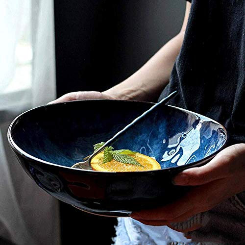 9 Pulgadas Vajilla De Cerámica Retro, Creative Ramen Bowl Tazón De Sopa Grande Ensaladera De Frutas Estilo Japones Tazón De Servir, Azul