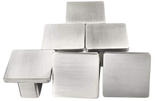 Set mit 6 modernen silberfarbenen Metallknöpfen, satiniert, für Möbel, Schranktür, Schublade, Ziehgriff, quadratische Knöpfe