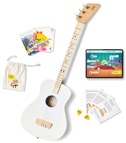 Loog Pro Acoustic Kindergitarre mit 3 Saiten, ab 6 Jahren, Lern-App und Unterrichtsstunden, Weiß