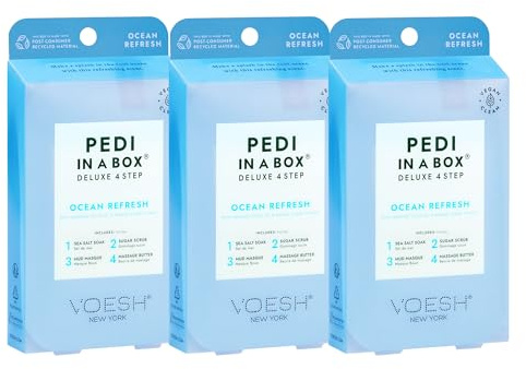 VOESH Pedi in a Box 4 Step Ocean Refresh - 3 Pack, At-Home Pedicure Treatment, Spa Pedicure, Foot Spa, Foot Soak, Foot Scrub, DIY Pedi, Pedicure Set