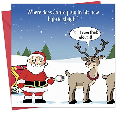 Twizler Funny Christmas Card - Hybrid Sleigh - Merry Christmas Card Funny - Humorous Mens Xmas Cards Male - Womens Happy Xmas Cards Female