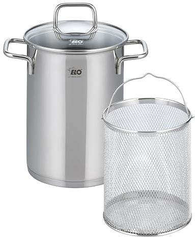 ELO Spargeltopf 72616 Citrin 16 cm - silberfarben - Volumenskala - verkapselter Hartlötboden - Bügelgriff mit Fingerschutzplatte - spülmaschinengeeignet, Silber | Öl-Dosiersystem, backofenfest, spülmaschinengeeignet, Volumenskala, mit Sieb-Einsatz