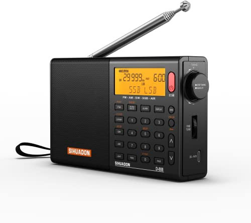 SIHUADON D808 Portable Radio Transistor AM FM SW LW SSB Air Band Multiband Radio Loudspeaker Alarm Clock Sleep Timer Black