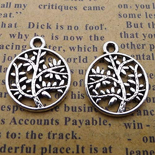 Linyong - Ciondolo a forma di albero della vita, 15 mm x 18 mm, in argento anticato
