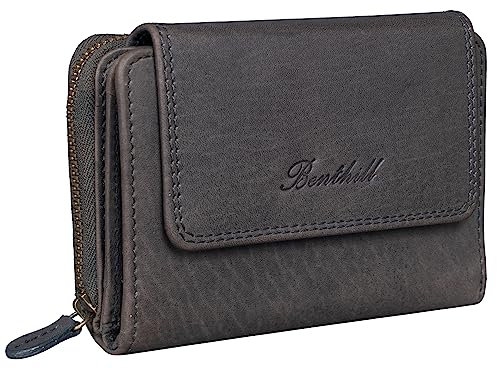 Benthill Damen Geldbörse Groß Echt Leder - Portemonnaie mit RFID Schutz - Portmonee mit vielen Kartenächer - Damenbörse inkl. Geschenkbox, Farbe:Grau