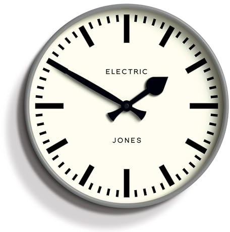 JONES CLOCKS® Tiger wanduhr | Moderne runde bahnhofsuhr | 30 cm | Grau | Cooler Designer-Look für küche, Wohnzimmer oder büro
