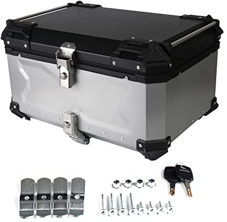 WHYUNM26 80L Aluminiumlegierung Motorrad Lagerung Top Kofferraum Anti-Fall-Gepäckkoffer Schnellverschluss Motorrad wasserdichte Heckaufbewahrungsbox,Silver