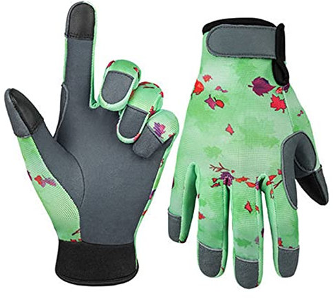Leder Gartenhandschuhe mit Verstellbarer Größe mit Klettverschluss Arbeitshandschuhe Dornenfest Rosenhandschuhe Garten Werkzeug für Garten und Bodenarbeiten,Green,L