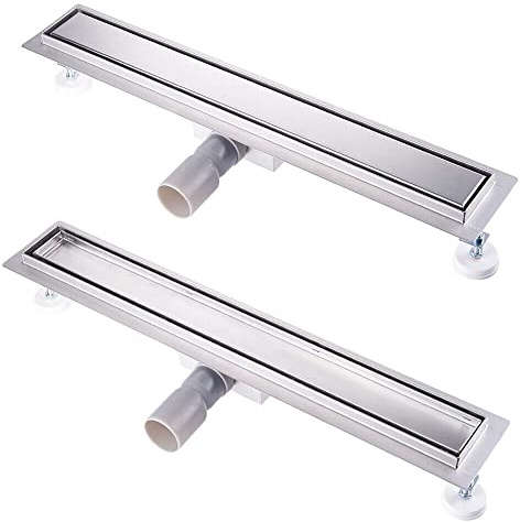 Finmrys Duschrinne 50 cm Befliesbar Edelstahl komplettset Duschablauf Extra Flach Siphon mit Geruchsstop und Haarsieb Duschabfluss Bodenablauf Größen 30cm -100cm Ablaufrinne für Badezimmer