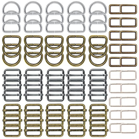 HUAZIZ 80Stück Metall Quadratische Schnalle, Rechteckigen Schnallenriemens, D Ringe 25mm Metall-Schiebeschnallen für Handtasche, Schlüsselband, Taschen, Gurte, Hundehalsbänder und Nähprojekte