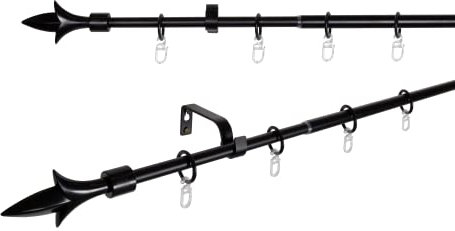 metablo Gardinenstange ausziehbar Wandmontage, Vorhangstange Fenster, Komplettgarnitur Lance mit Träger und Endstücke, Teleskopgardinenstange 13/16mm Schwarz 130-240 cm