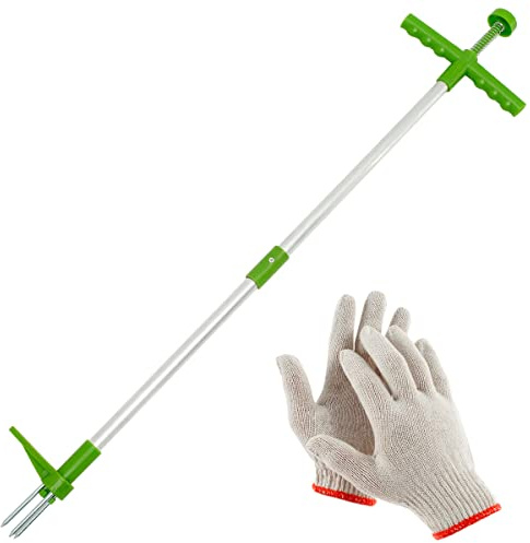 Beenle-Icey Weed Puller Stand Up Manual Weed Removal Tools 39inch Long Handle Weeder Extractor with 3 Stainless Steel Claw Weed Root Twist Killer with Gloves for Lawn Yard Garden Patio