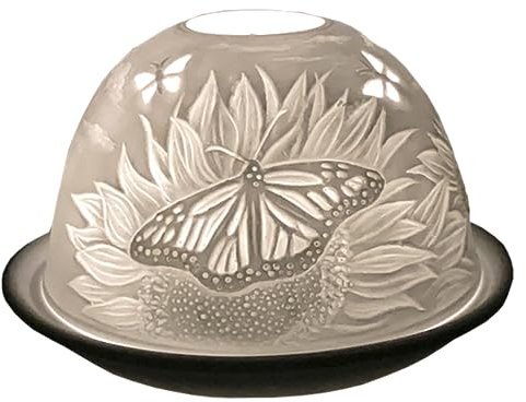 Cello Porcelain Tealight Holder Dome - Sunflower Butterfly Design with 3D Projection & Message for Scented Unscented Tealights & LED Candle Holder Wax Warmer Mom Gifts Ornament Home Birthday Present